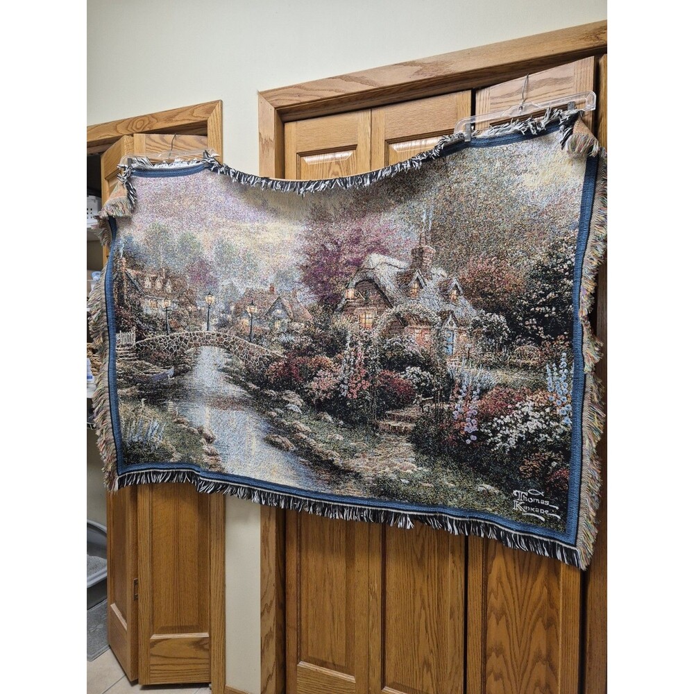 Vintage THOMAS KINKADE PAINTER OF LIGHT AFGHAN TAPESTRY THROW 66" x 41"